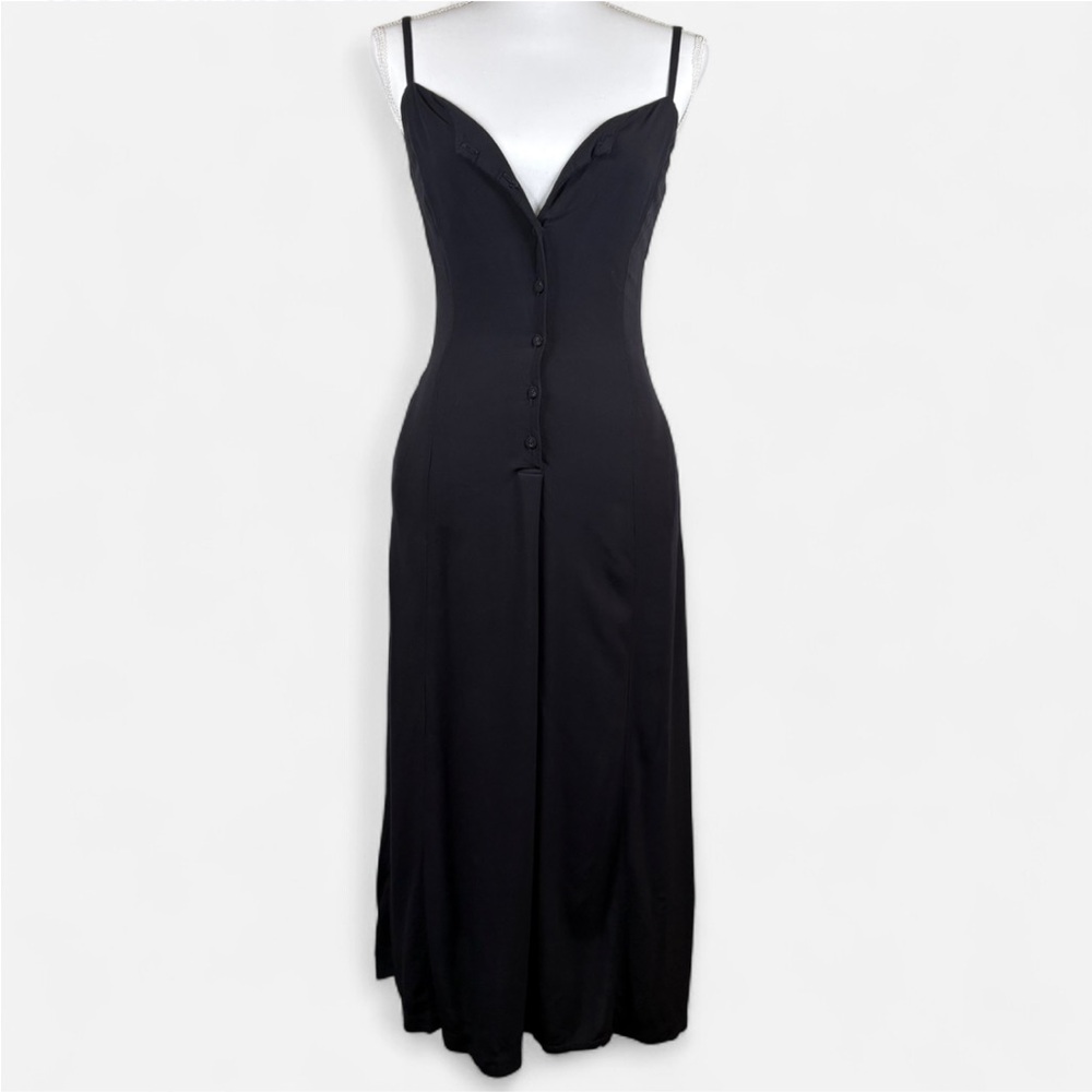 Inez De La Fressange x Uniqlo black rayon slip dress buttons pockets